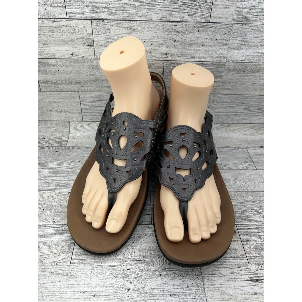 Rockport Briah Perf Slingback Sandals Pewter Metallic‎ Laser Cut Women Sz 9